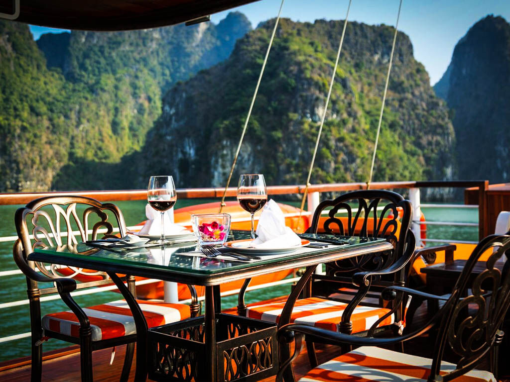 Savor fusion cuisine with bay views